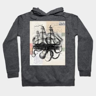 Octoship on Old Postcards Hoodie